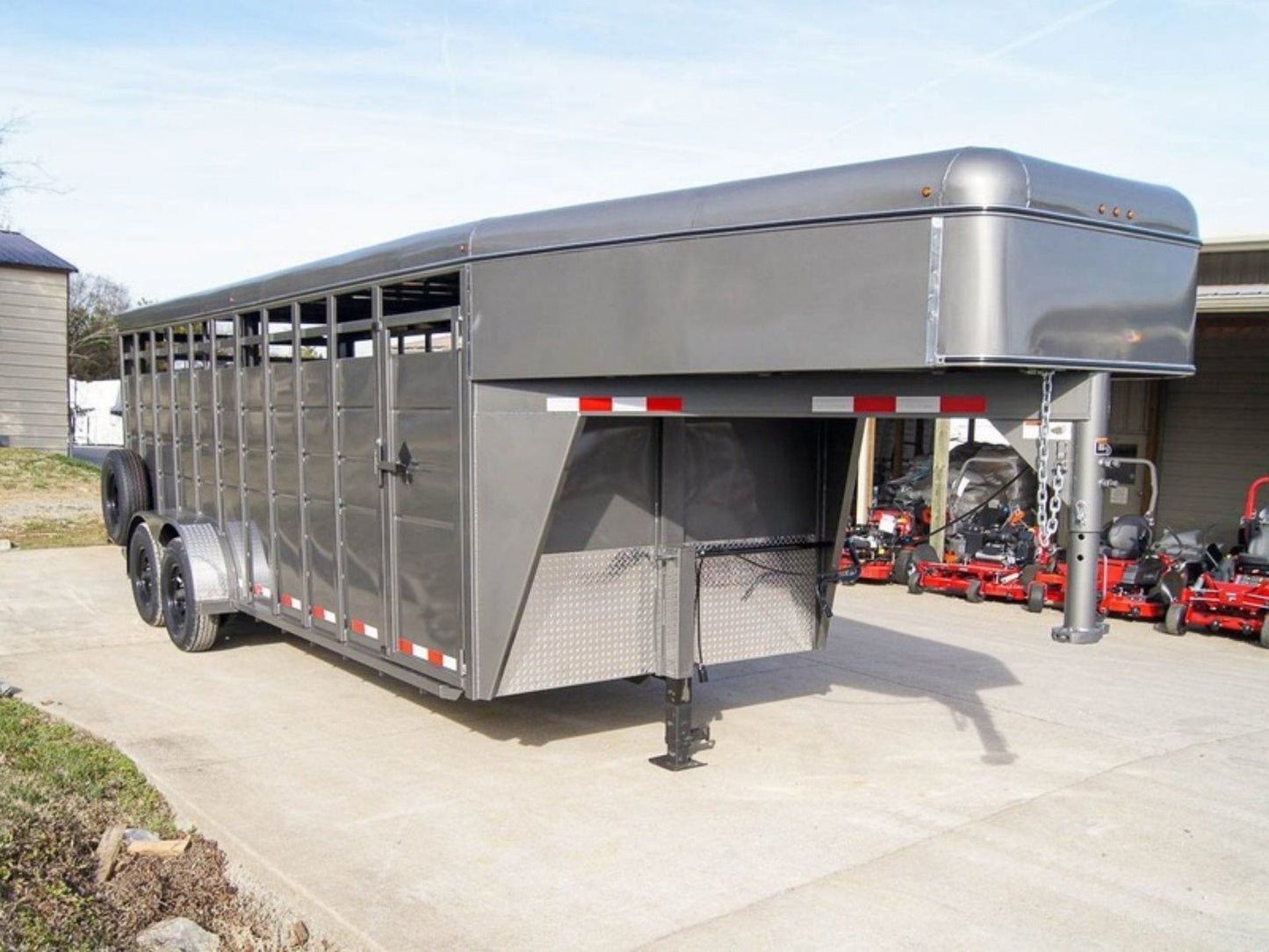 20ft Charcoal Gooseneck Livestock Cattle Trailer (2) 7K Axles image 1