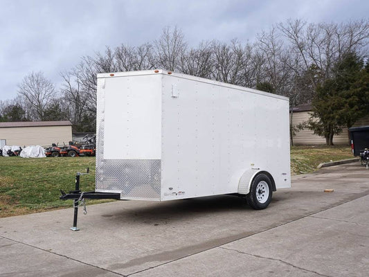 6' X 12' White Enclosed V-Nose Trailer with Diamond Plate Floor Storage image 0