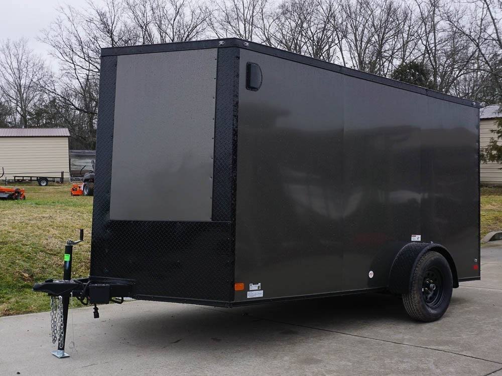 7x12 Enclosed Trailer Charcoal V-Nose Blackout Package 3,500lb Axle Storage image 2