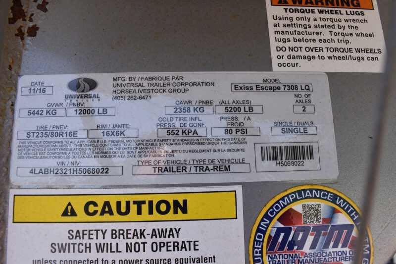 2017 Exiss Escape 7308LQ 3 Horse Trailer with 8′ Short Wall image 29