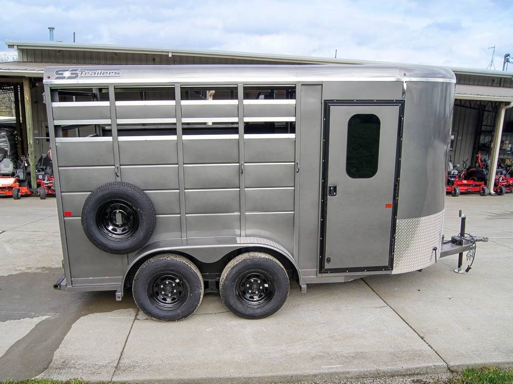 14ft Charcoal Horse Livestock Cattle Trailer (2) 3,500lb Axles with Dressing Room image 1