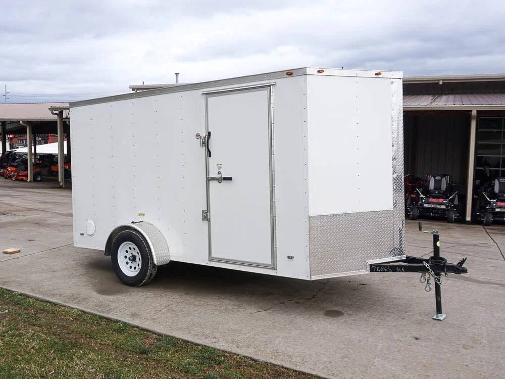 6' X 12' White Enclosed V-Nose Trailer with Diamond Plate Floor Storage image 3