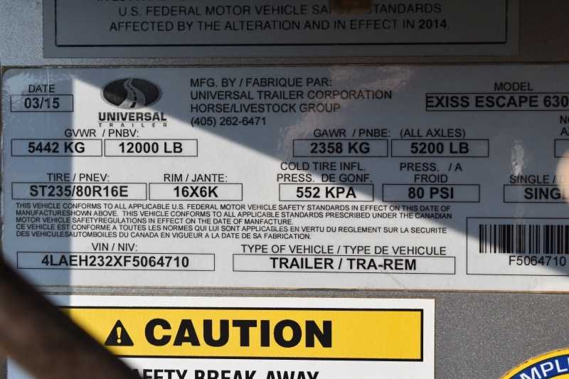 2015 Exiss 7308LQ 3 Horse Trailer with 8′ Short Wall image 28