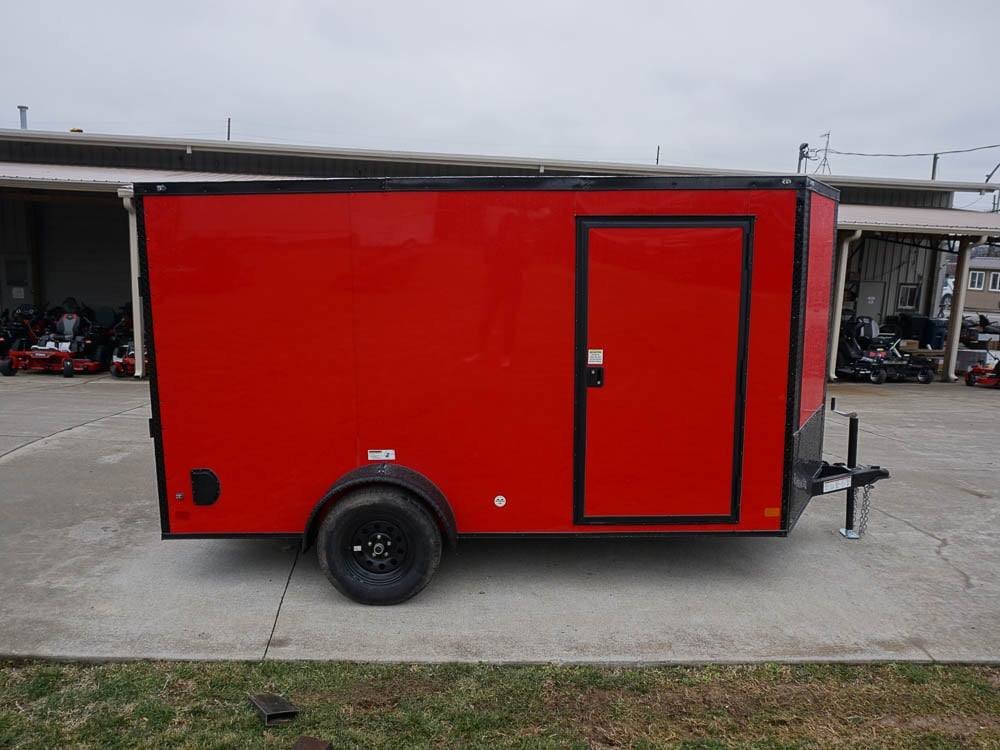 7x12 Enclosed Trailer Red V-Nose Blackout Package 3,500lb Axle Storage image 3