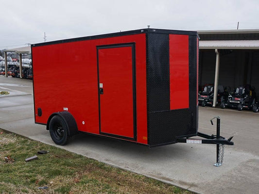 6x12 Enclosed Trailer Red V-Nose Blackout Package 3,500lb Axle Storage image 0