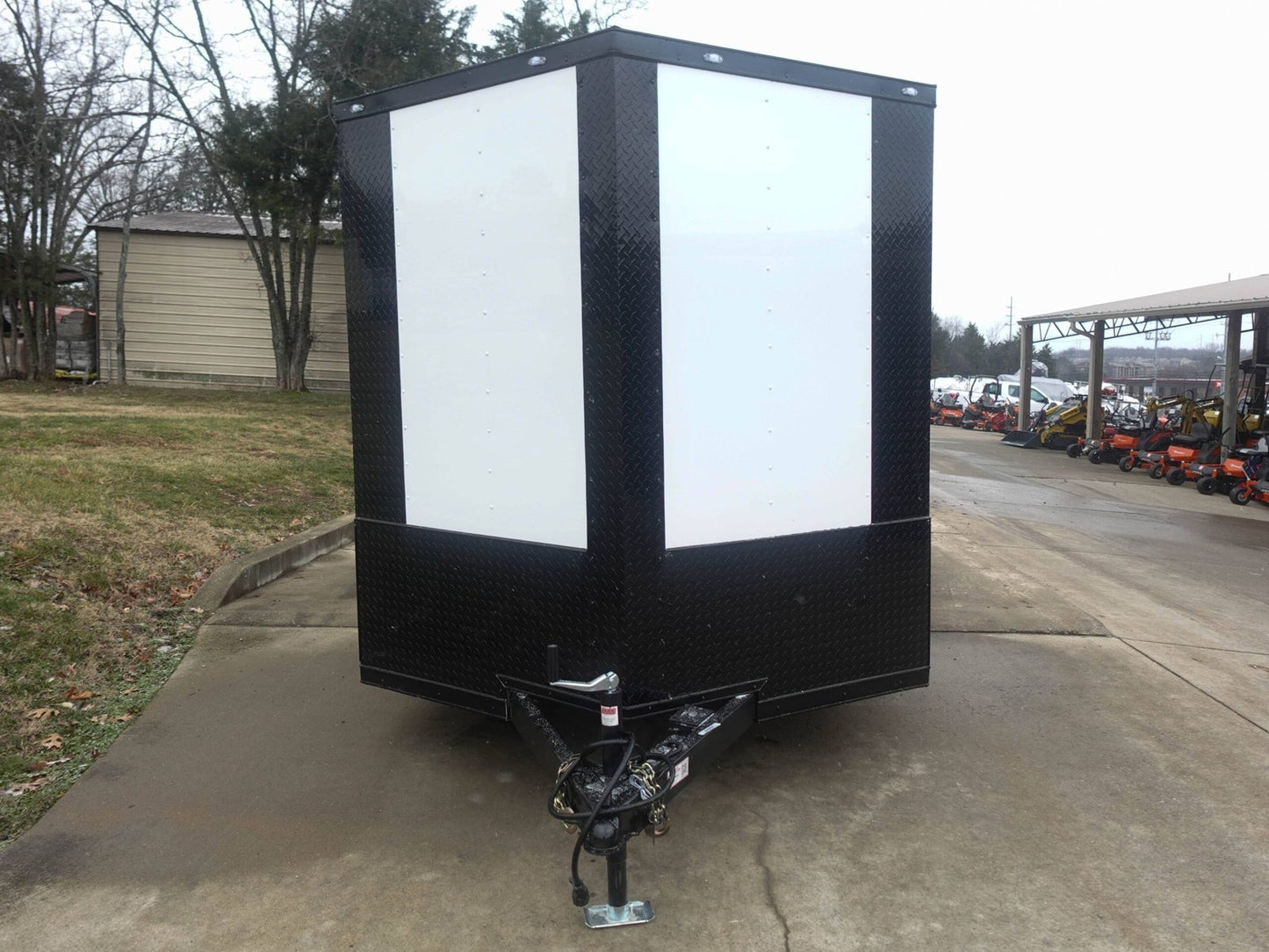 7x12 Enclosed Trailer White V-Nose Blackout Package 3,500lb Axle Storage image 0