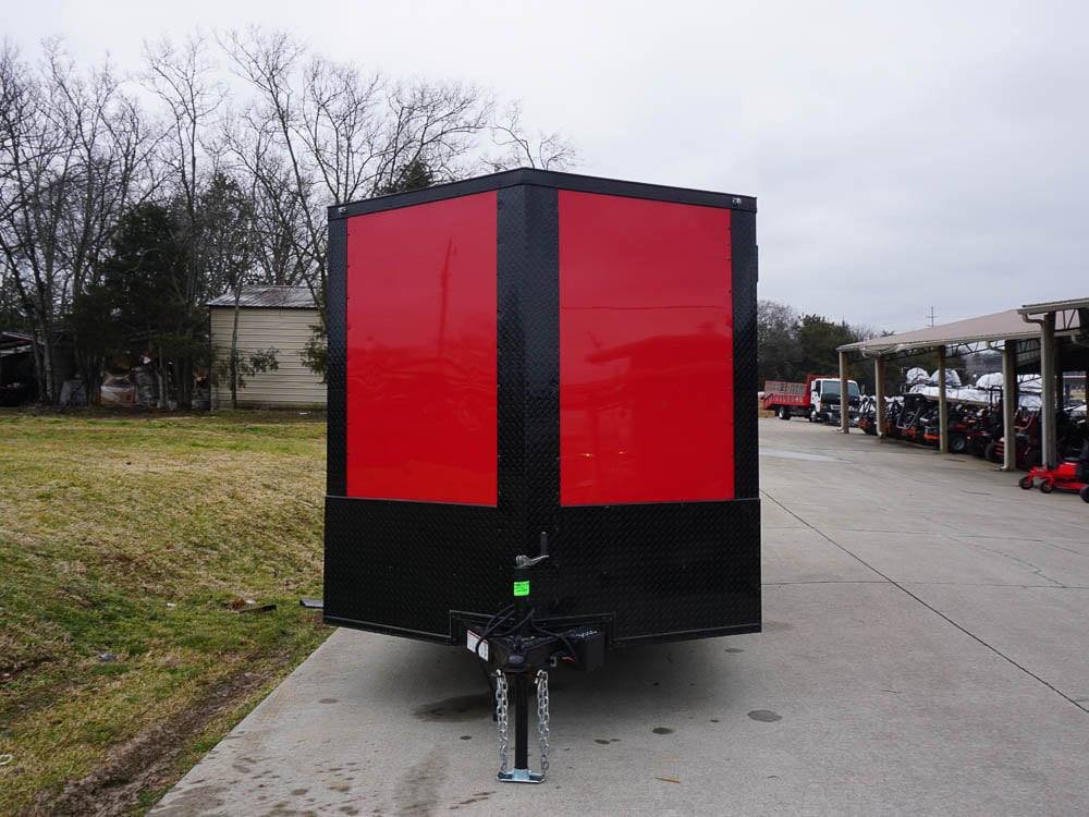 7x12 Enclosed Trailer Red V-Nose Blackout Package 3,500lb Axle Storage image 1