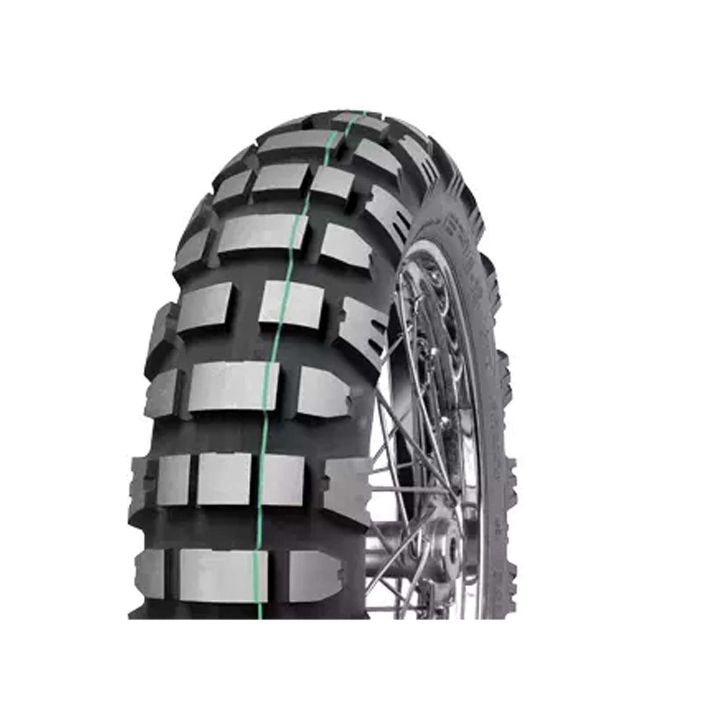 140/80-18 E12 Rally Green Stripe Desert Mitas Rear Tyre image 0