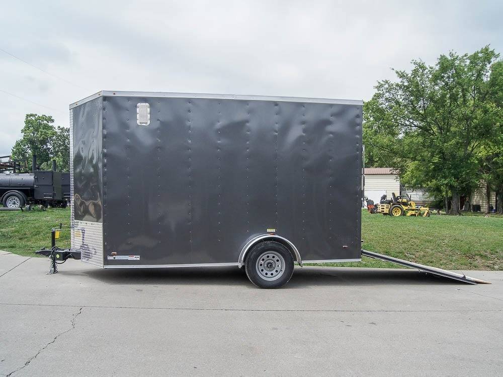 7x12 Charcoal V-Nose Custom Enclosed Trailer 3500lb Axle with Brake Storage image 1