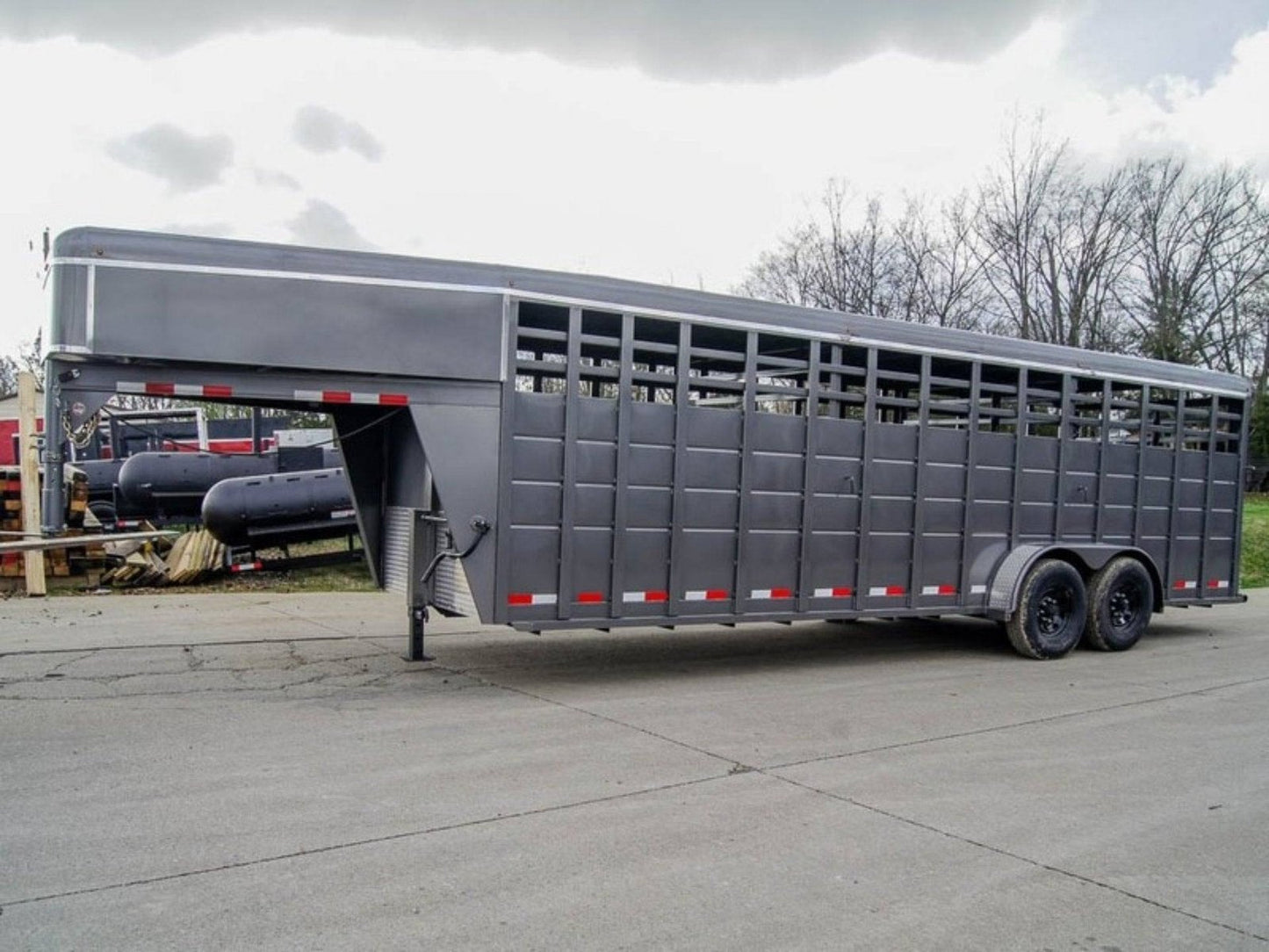 24ft Charcoal Gooseneck Livestock Trailer with Padded Floors (2) 7K Axles image 2