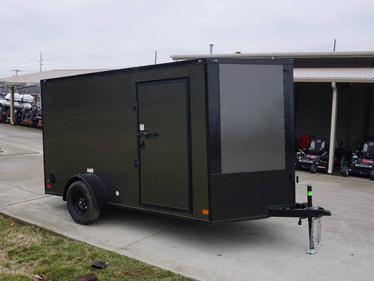 7x12 Enclosed Trailer Charcoal V-Nose Blackout Package 3,500lb Axle Storage image 0